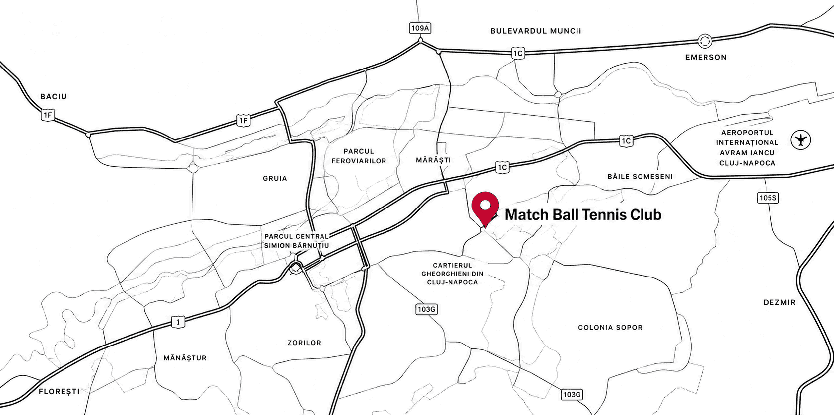Map overview showing Match Ball Tennis Club in Cluj-Napoca